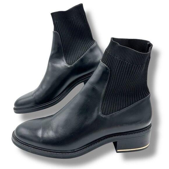 Zara Metal Trim Chunky Heel Black Chelsea Ankle Boots Sz 41 10.5 - Picture 1 of 15